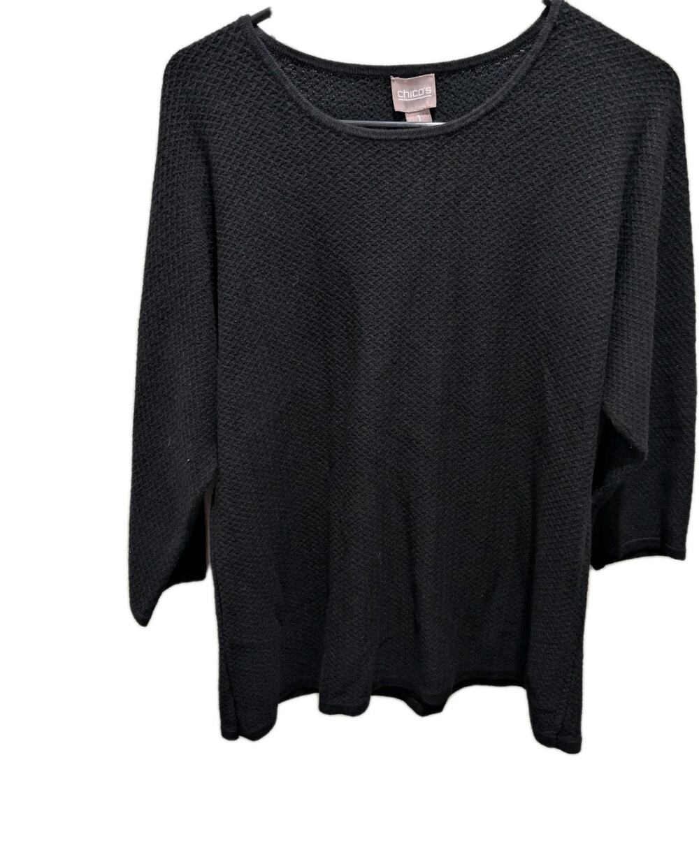 Chico's Sweater Women's Textured Size Medium Short Sleeve Black Chicos 1 Shirt